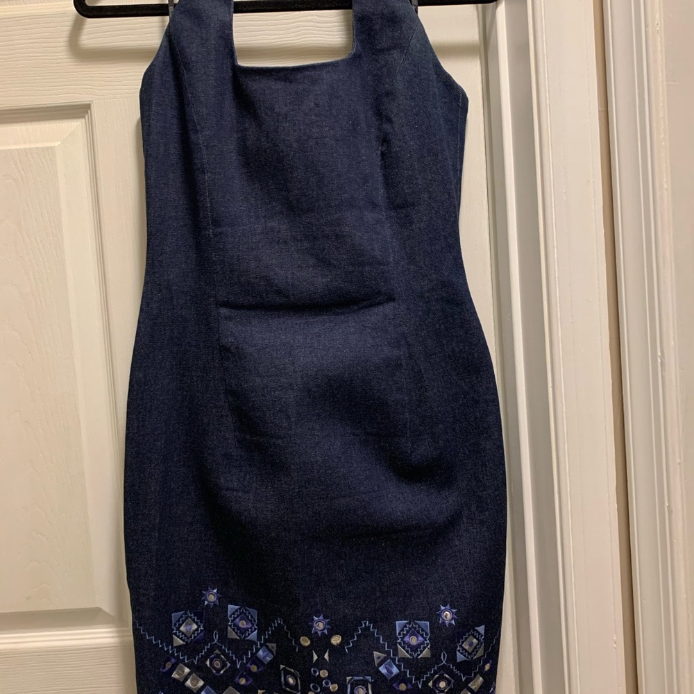 Great denim beaded halter dress! - Picture 2 of 5